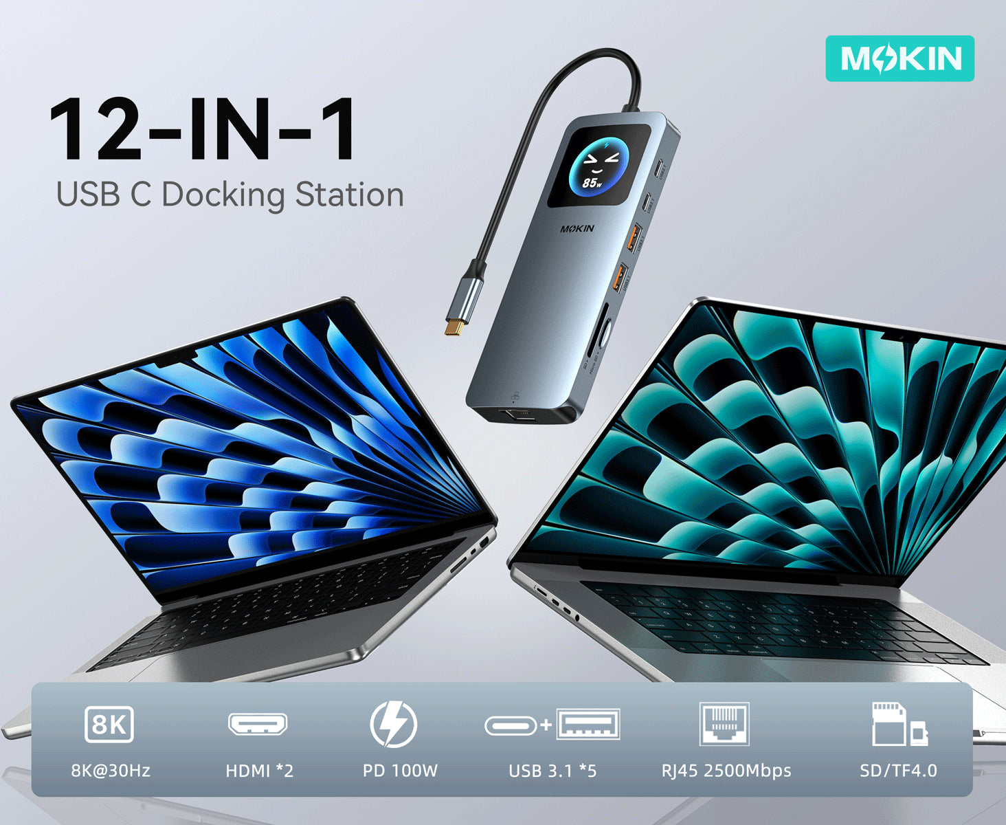 MOKiN 12-in-1 LED USB-C Docking Station for Dual Displays