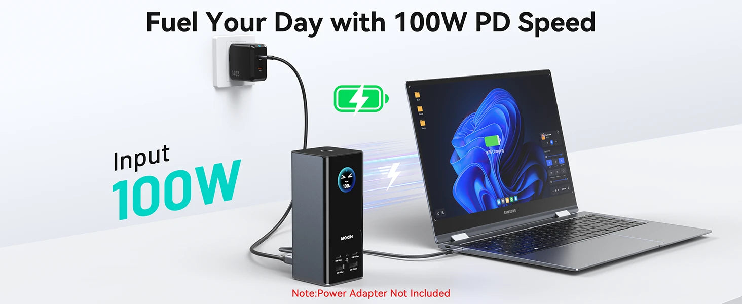 MOKiN USB-C Docking Station for Triple Monitor with LCD Display(17-IN-1)