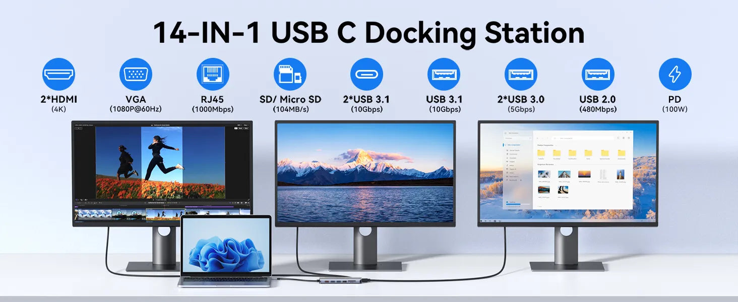 MOKIN 14-IN 1 USB C Laptop Docking Station Dual Monitor