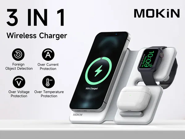 Chargeur sans fil magnétique pliable, charge rapide portable, Apple Watch  7, Airpods 3, iPhone 14 13 12 Pro Max Mini 11, 3 en 1