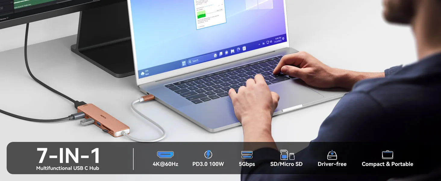MOKiN 7 in 1 USB C Dongle with HDMI/PD/USB/SD/TF Ports