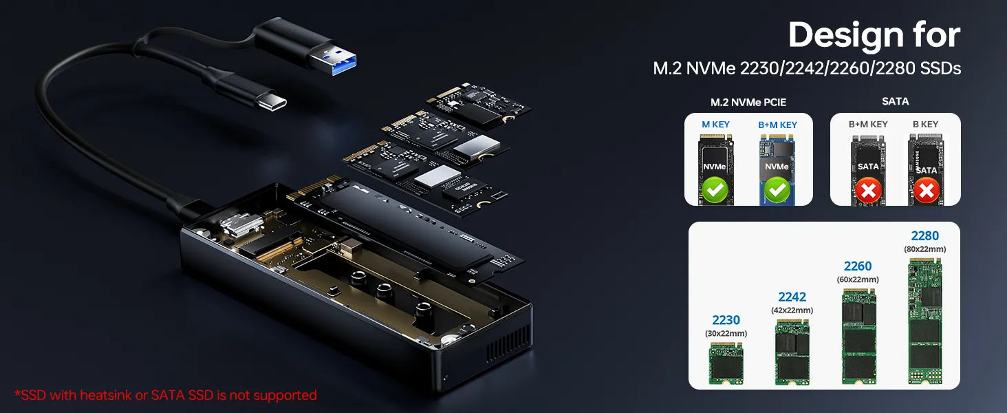 MOKIN 40Gbps Enclosure Design For M.2 NVMe 2230/2242/2260/2280 SSDs