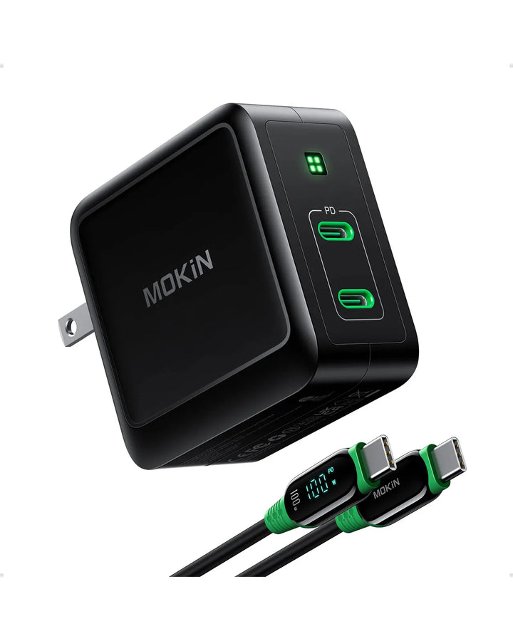 MOKiN High-Speed 100W USB C Gan Charger with LED Display Cable
