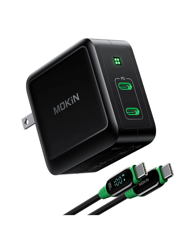 MOKiN High-Speed 100W USB C Gan Charger with LED Display Cable
