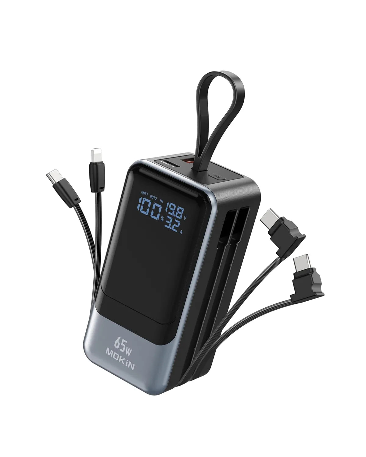 MOKiN Fast Charging Power Bank with USB C & iOS Cables | 18400mAh 65W