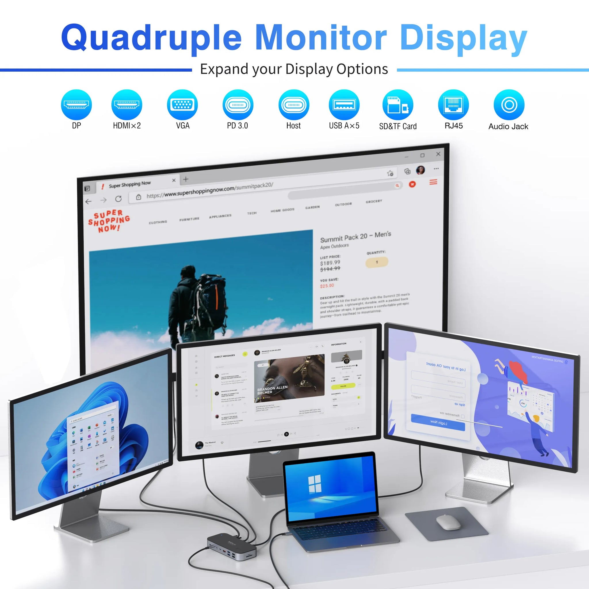 Quadruple Monitor Display