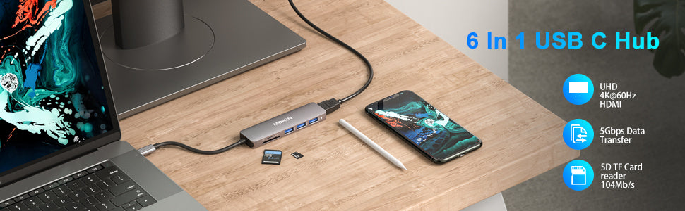 Mokin 6 IN 1 USB C Hub HDMI Adapter(4K 60Hz)