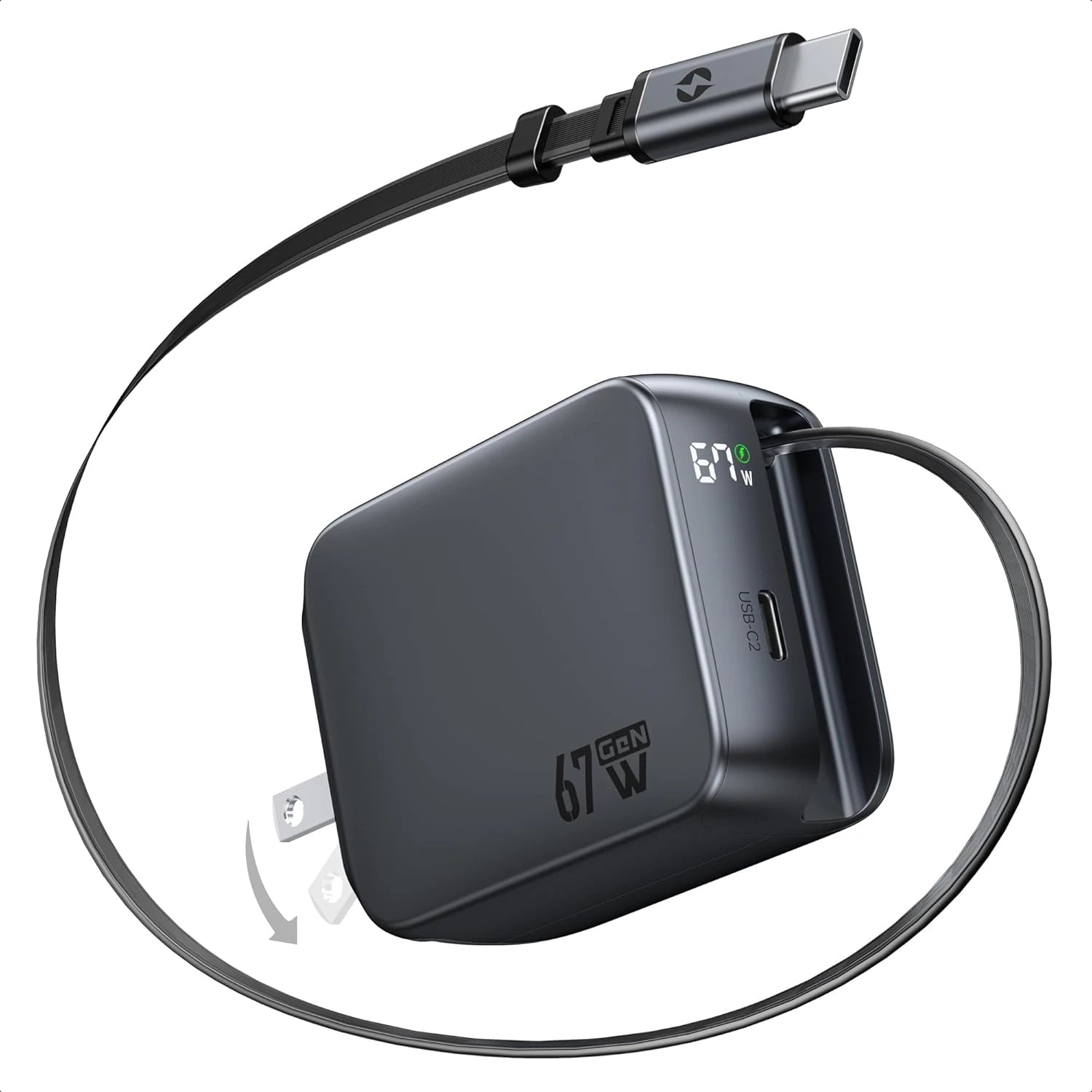 MOKiN 67W 2-port charger with retractable cables for clutter-free charging