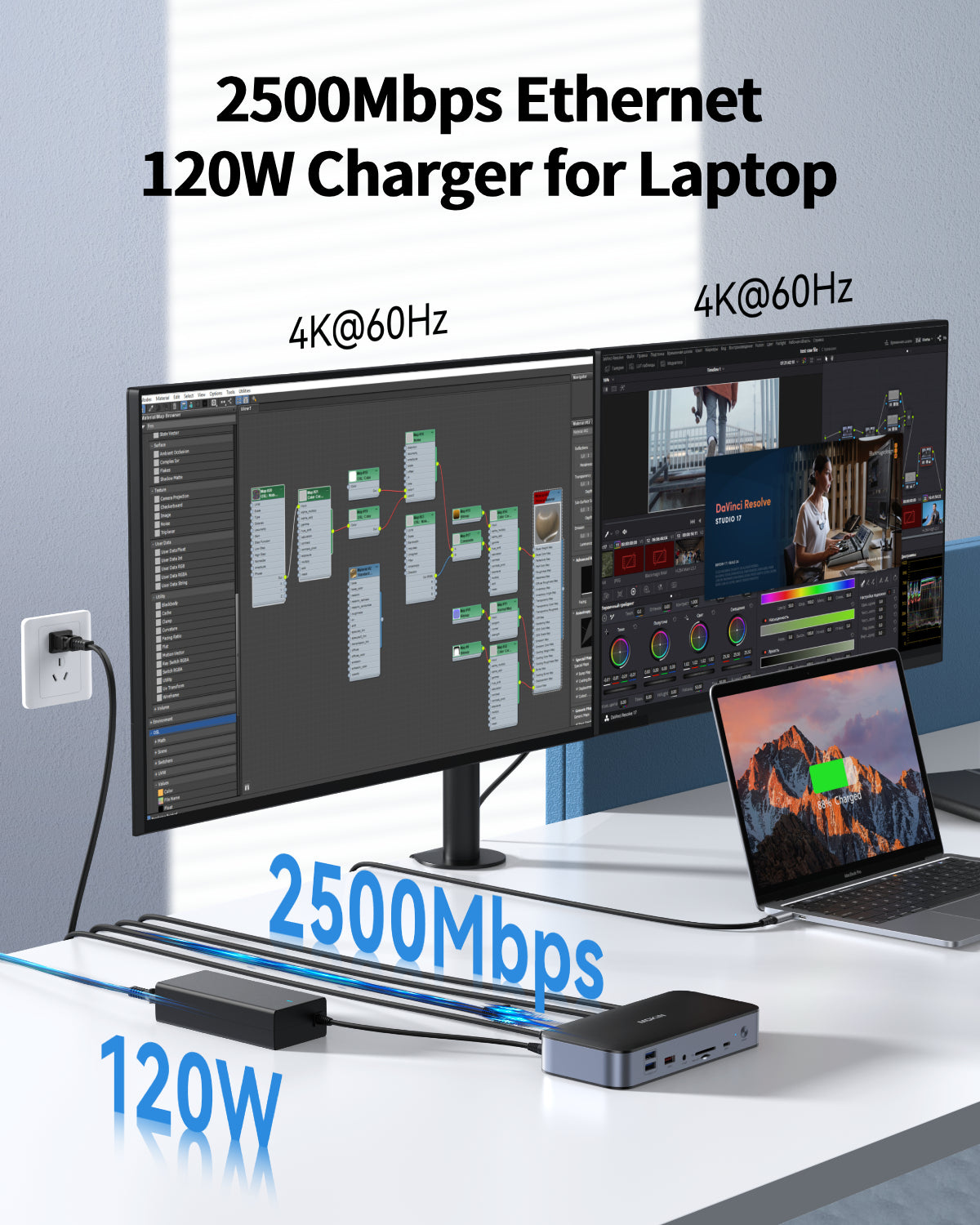 MOKiN 15-in-1 DisplayLink docking station with dual monitors, laptop, 2500Mbps Ethernet and 120W charging
