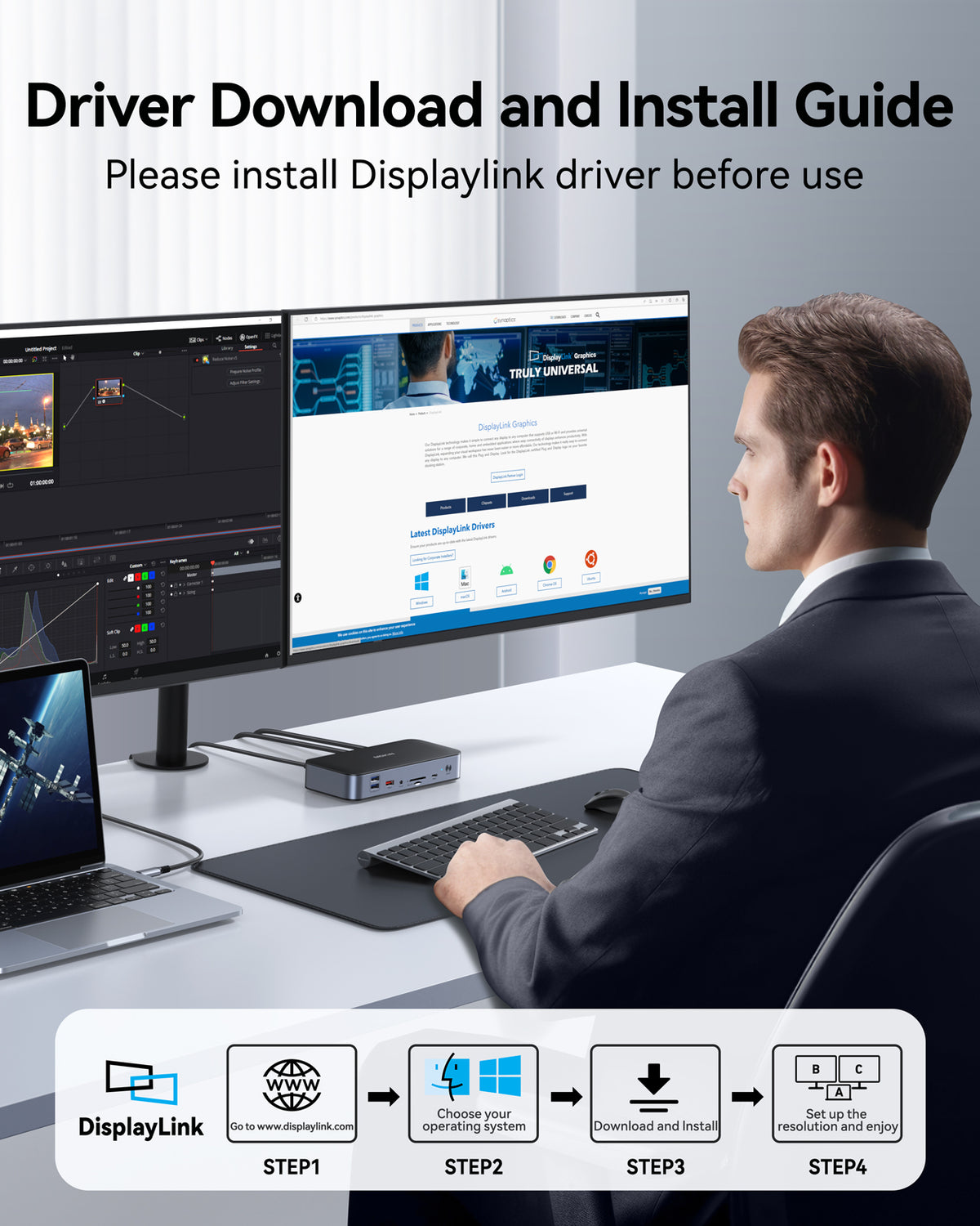 MOKiN 15-in-1 DisplayLink docking station with dual 4K support, Ethernet and USB ports