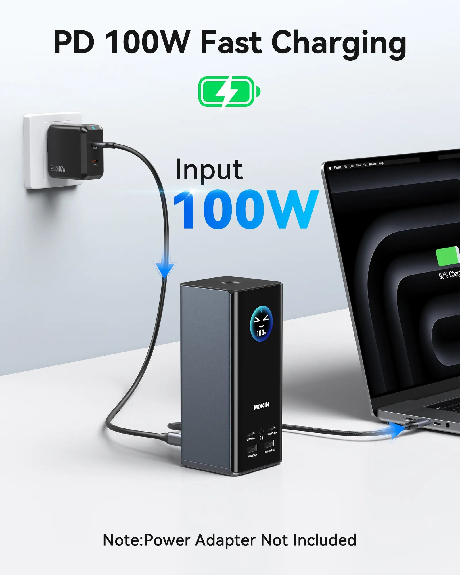 MOKiN 17-in-1 docking station displays PD 100W fast charging input for laptop