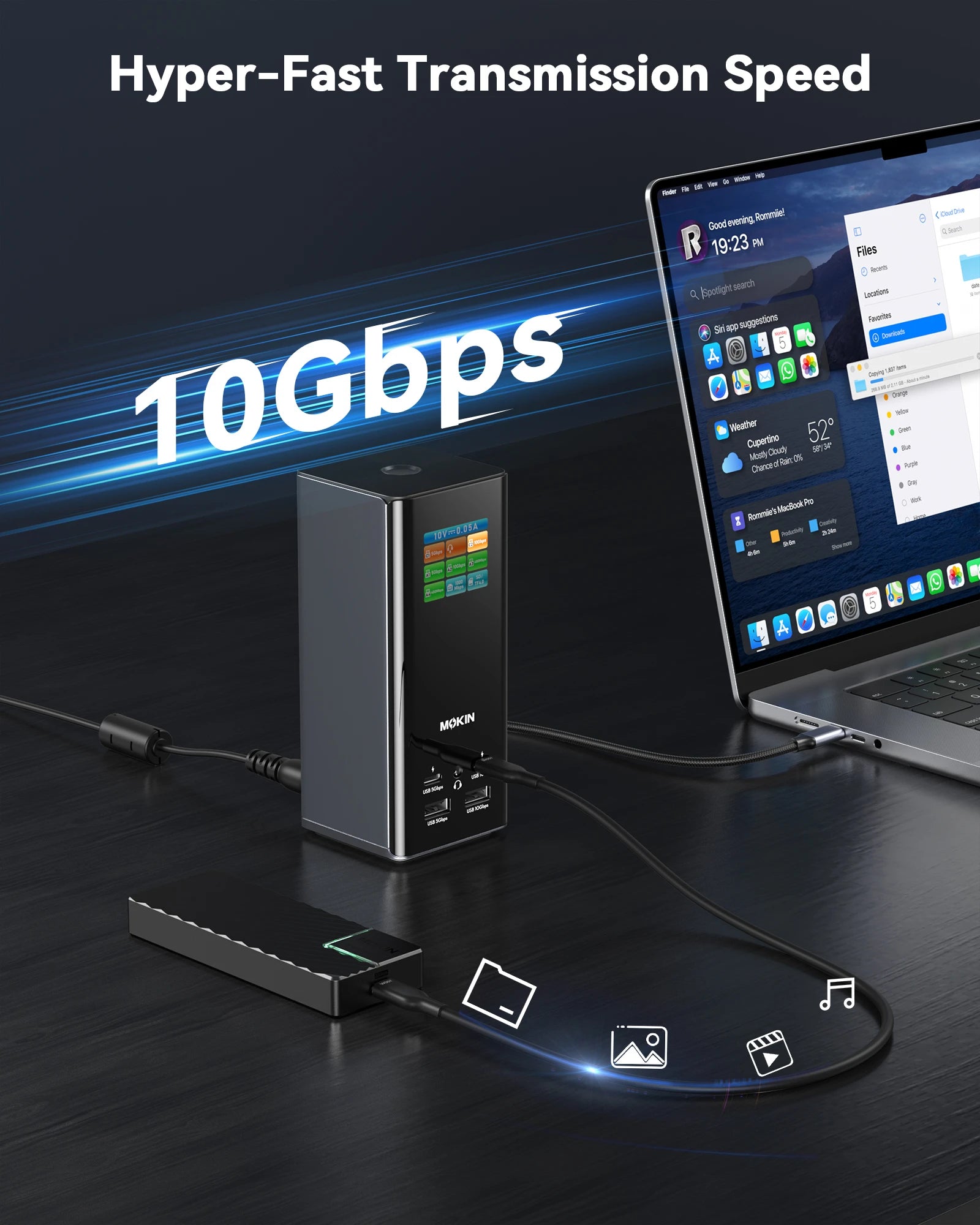 MOKiN 18-in-1 Triple Display Docking Station with Smart LCD for macOS and Windows