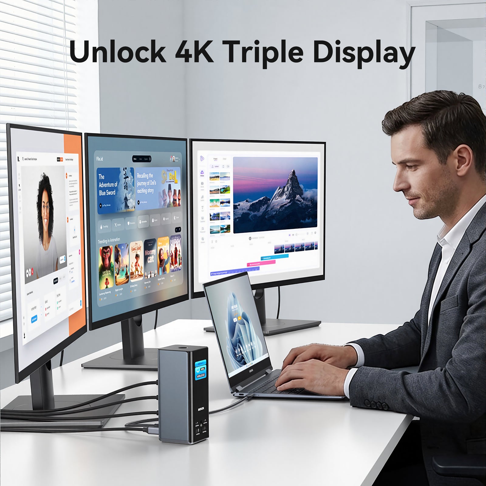 MOKiN 17-in-1 USB-C Docking Station for Triple Monitors with Smart LCD
