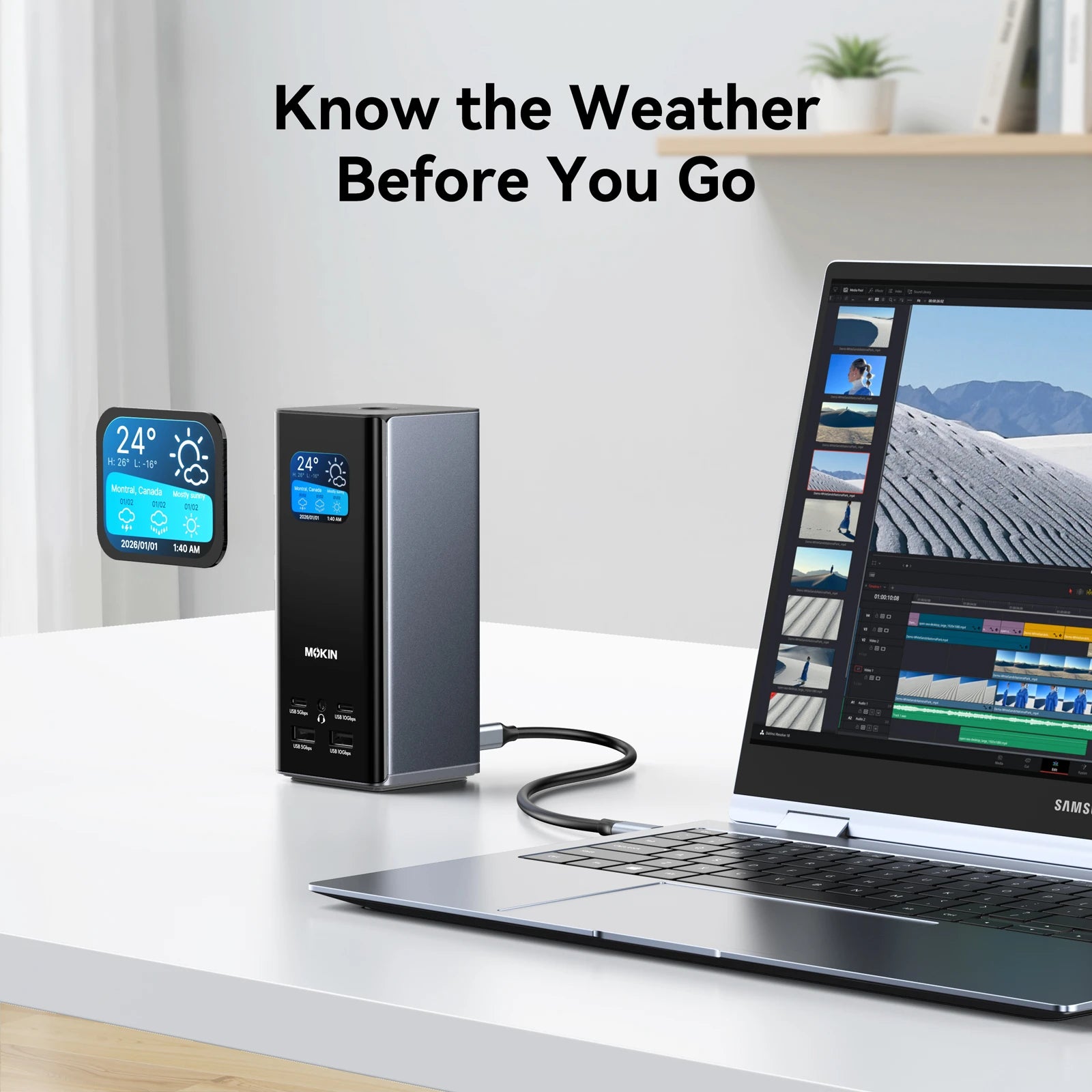 MOKiN 17-in-1 USB-C Docking Station for Triple Monitors with Smart LCD