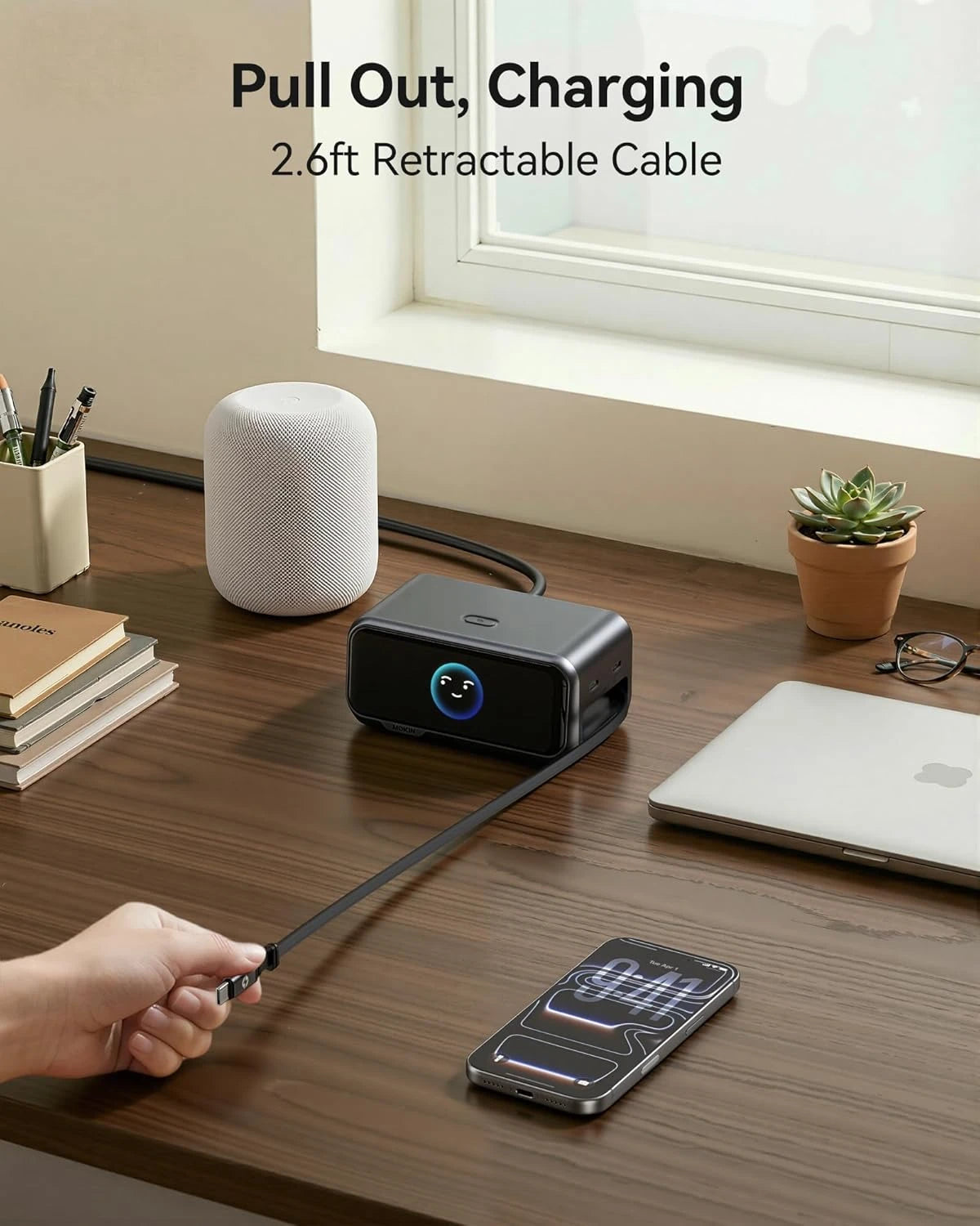 MOKiN 6-port charging station with retractable cable for clutter-free desktop charging