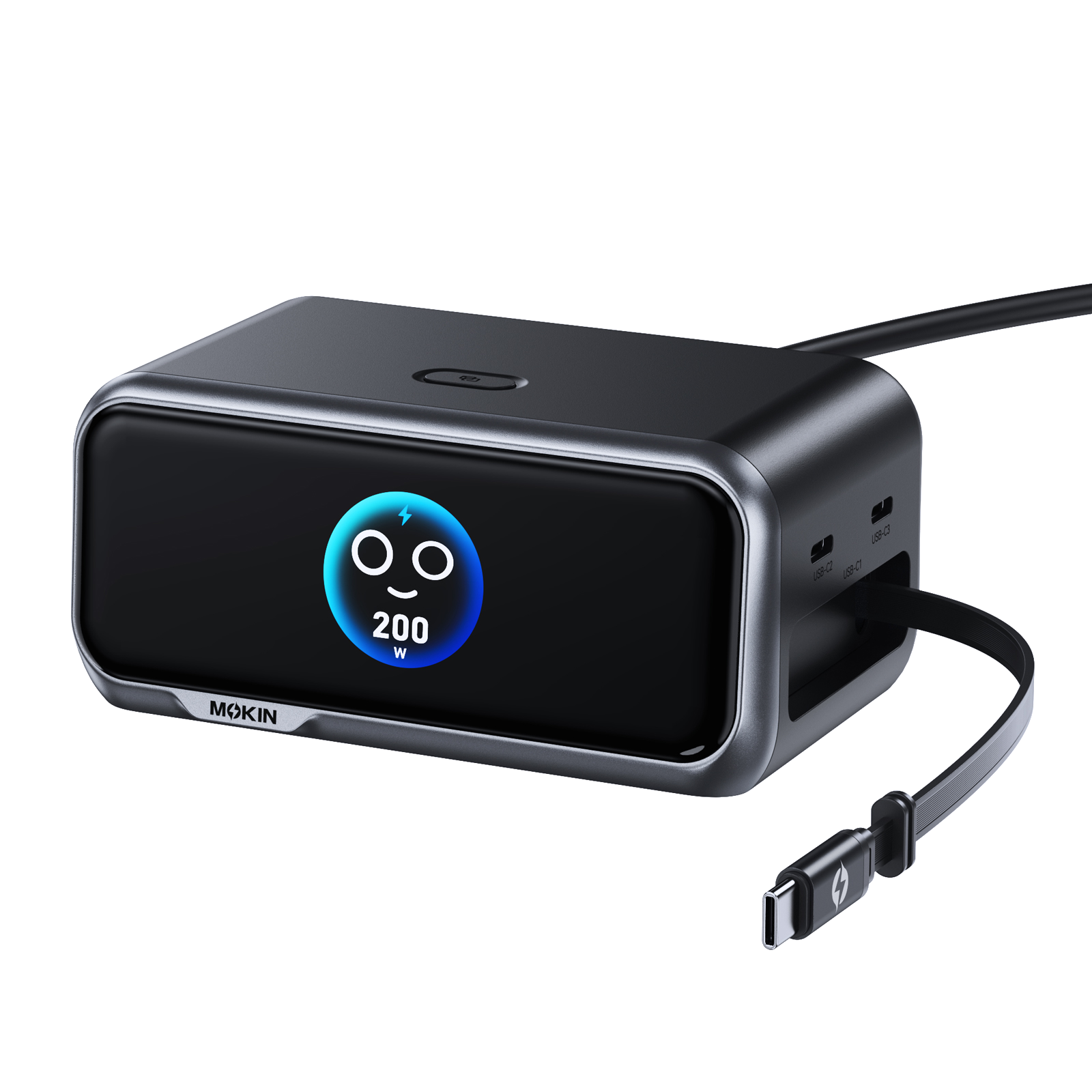 MOKiN 6-port charging station with retractable cable and 200W display
