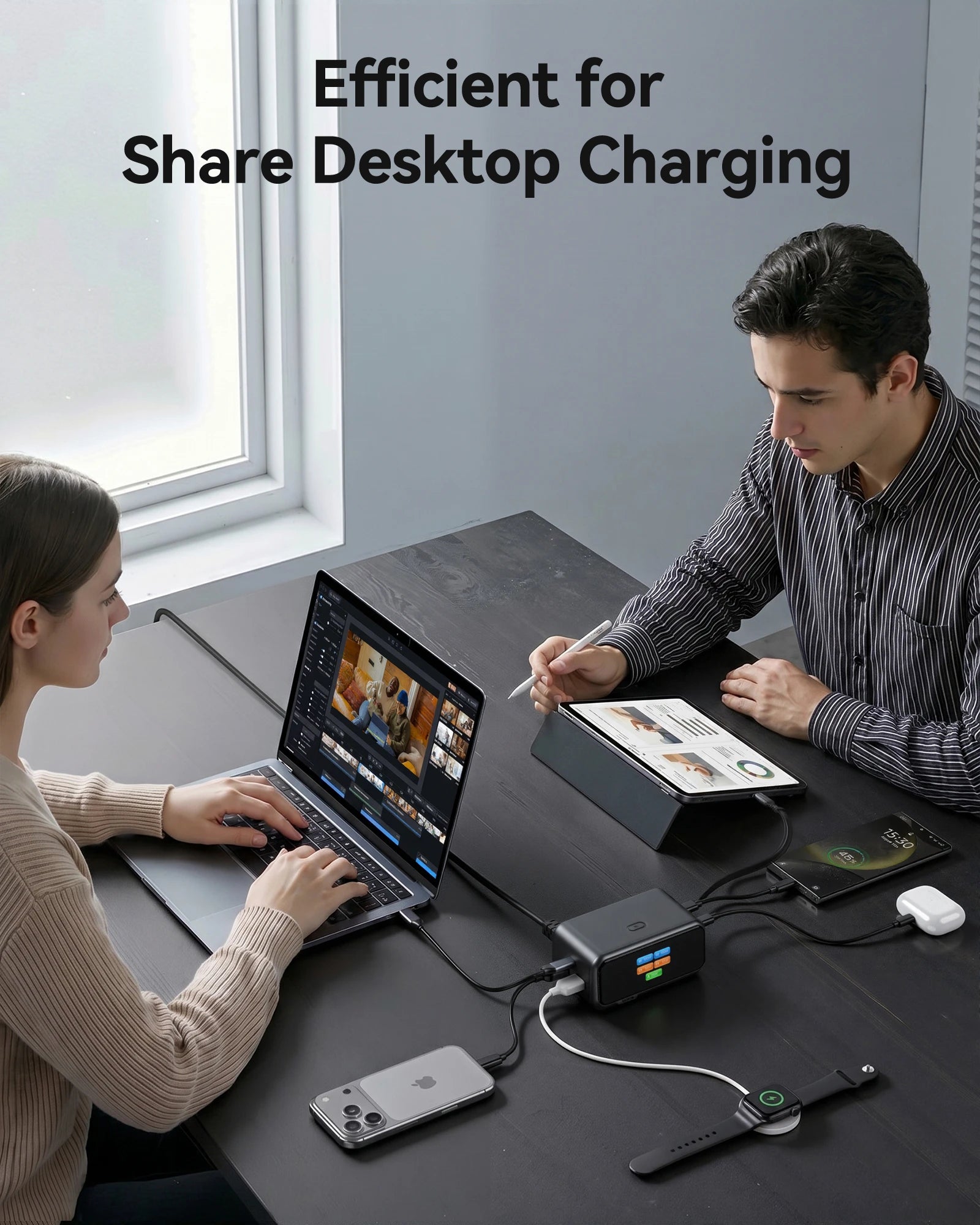MOKiN 6-Port Charging Station with Retractable Cable – Free 65W Retractable Cable Charger Included