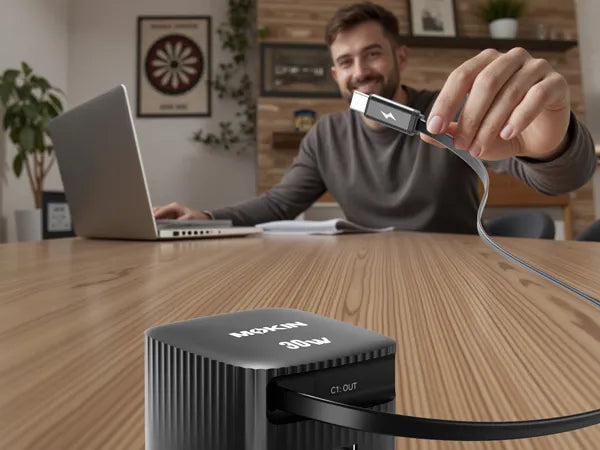 MOKiN 30W Foldable GaN Charger with Built-in Retractable Type C Cable for iPhone
