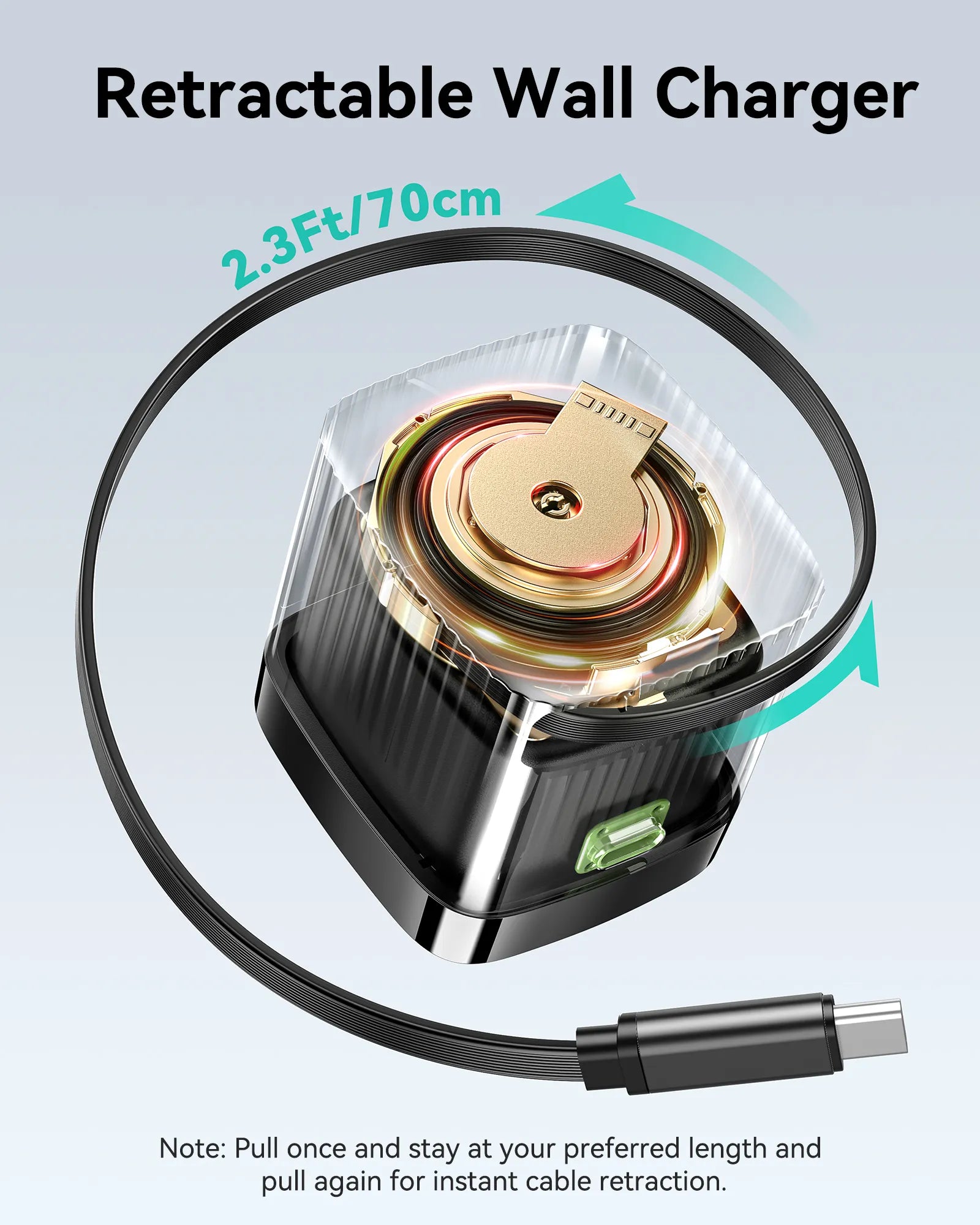 Retractable Wall Charger with USB-C Cable