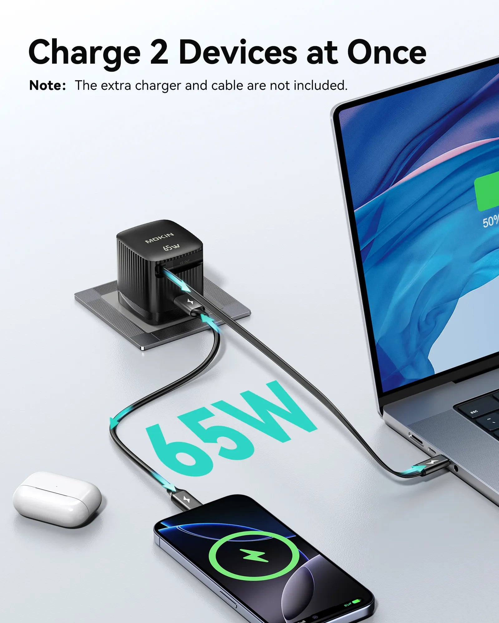 65W Retractable Wall Charge 2 Devices at once
