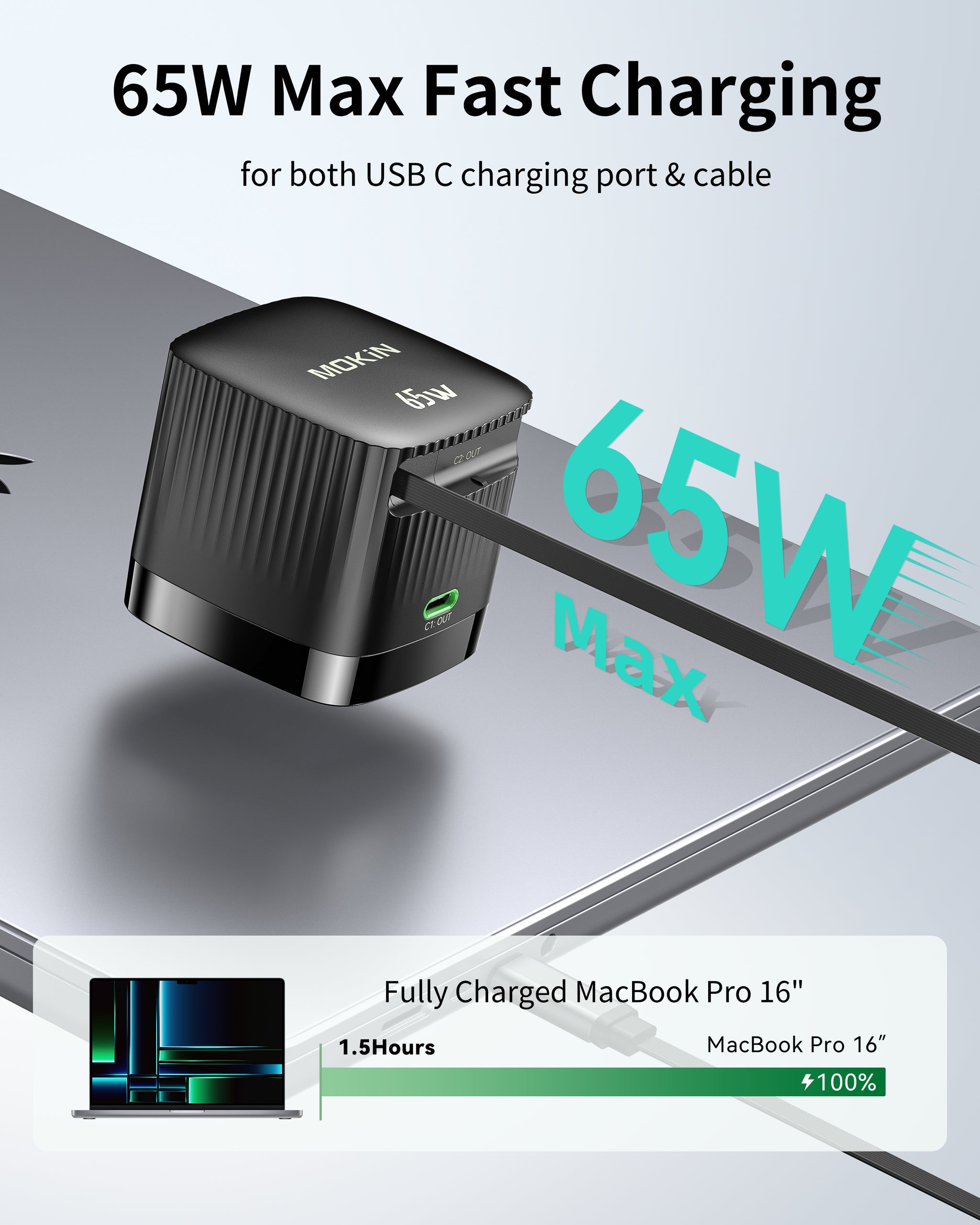 65W Max Fast Charging Retractable Wall Charger 