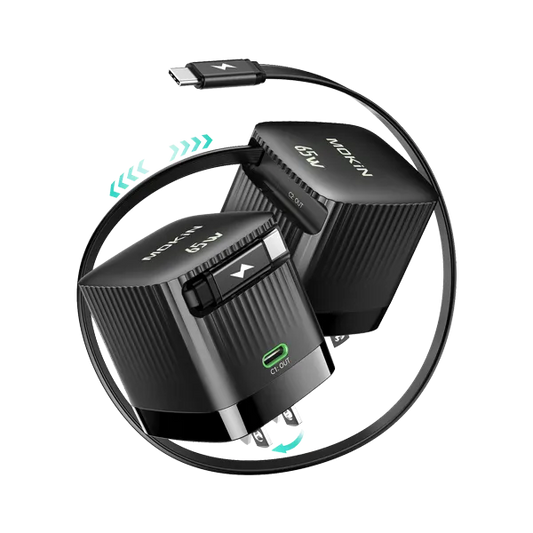 MOKiN Compact 65W Retractable Wall Charger with USB-C Cable