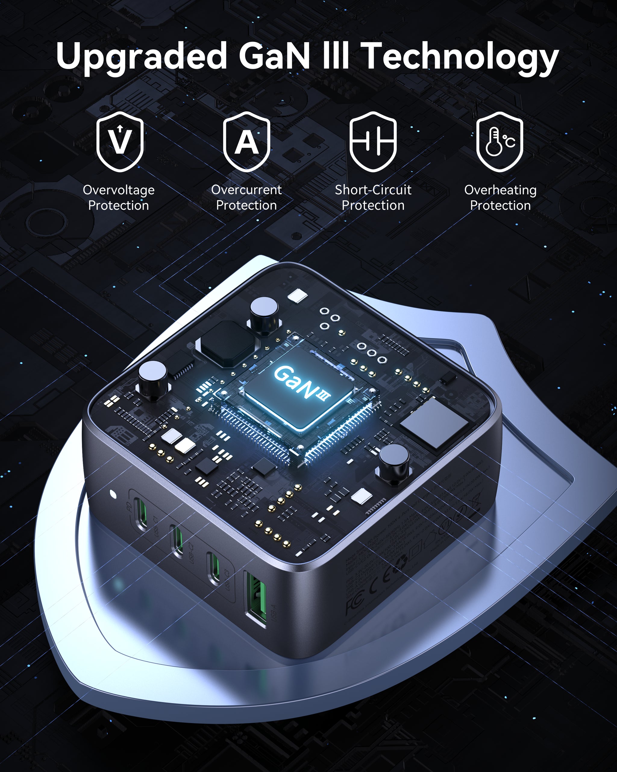 MOKiN 100W foldable compact USB-C GaN charger with 4 ports, gray finish