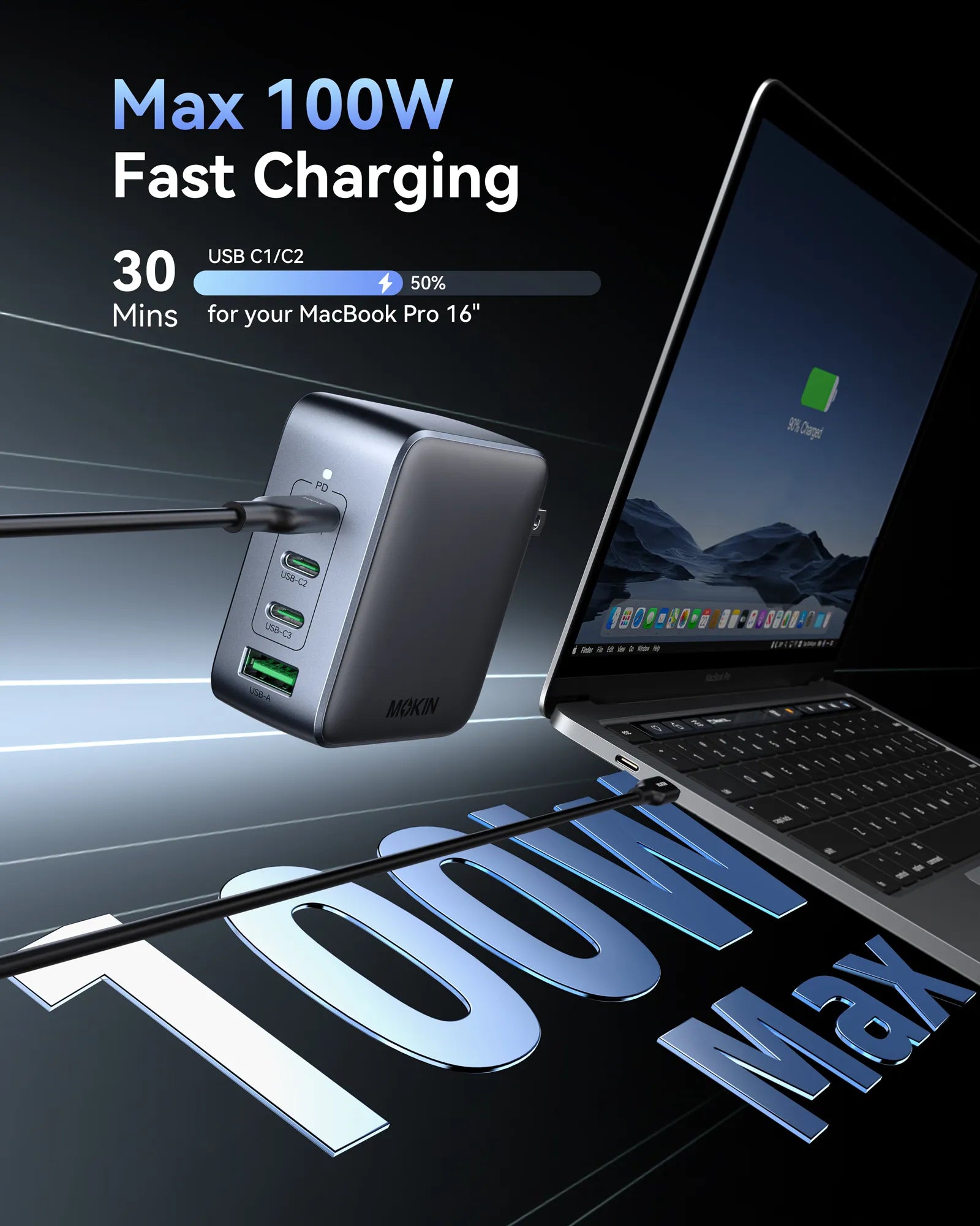 100W GaN Charger (4 Ports) - Max 100W Fast Charging