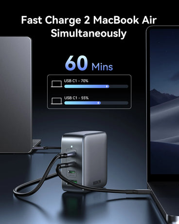 100W GaN Charger Fast Charge 2 MacBook Air Simultaneously