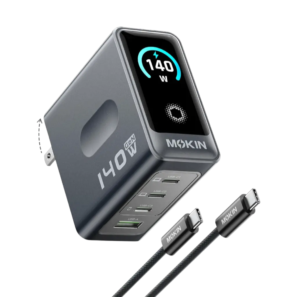 MOKiN 140W Laptop Charger(4-Port,PD3.1) with Smart Display
