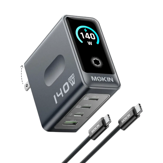 MOKiN 140W Laptop Charger(4-Port,PD3.1) with Smart Display