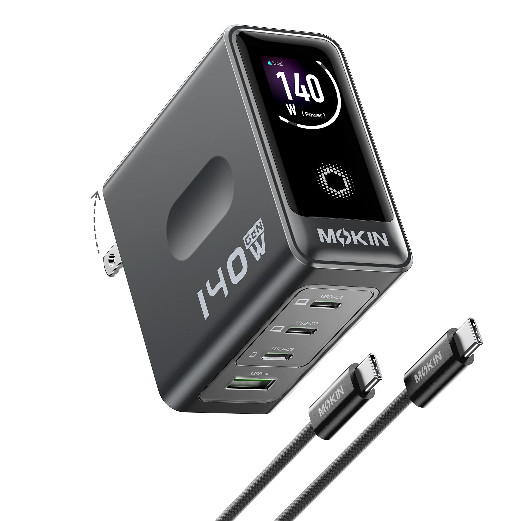 MOKiN 140W 4-Port GaN Charger with Smart Touch Display for Cleaner Multi-Device Setup