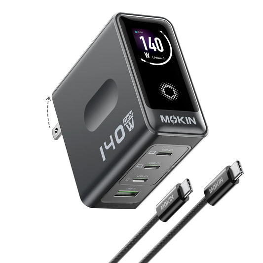 MOKiN 140W 4-Port GaN Charger with Smart Touch Display for a Cleaner Multi-Device Setup