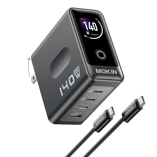 MOKiN 140W 4-Port GaN Charger with Smart Touch Display for a Cleaner Multi-Device Setup