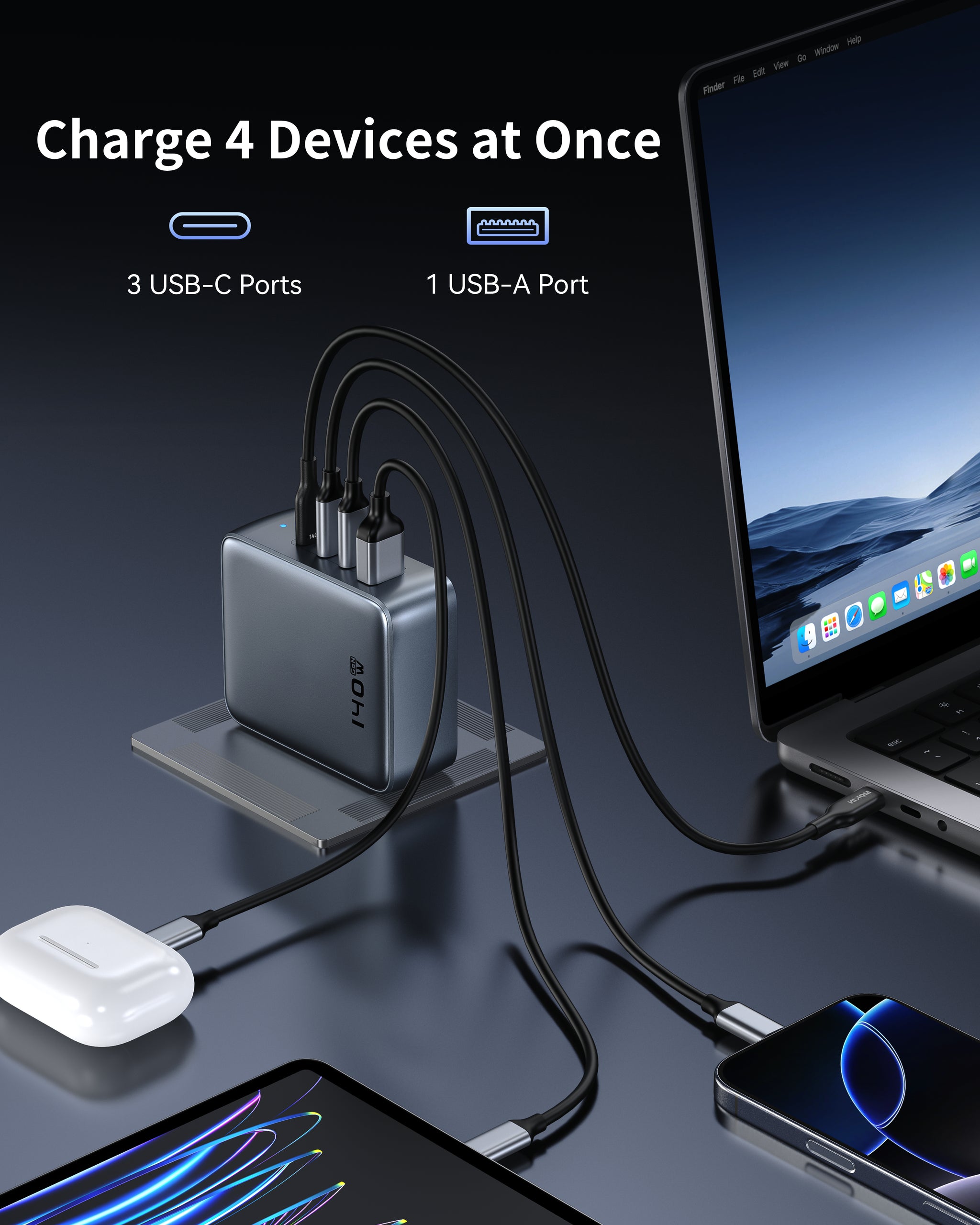 MOKiN 140W 4-Port USB-C GaN Foldable Compact Wall Charger