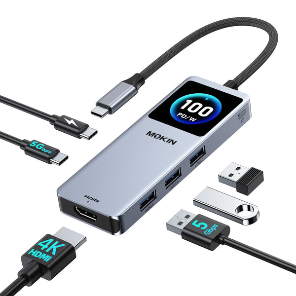 MOKiN 6-in-1 USB-C Hub for MacBook Adapter with Smart LCD Screen