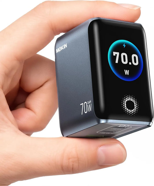 MOKiN 70W GaN Charger with Smart Touch Display and 3-Port Charging