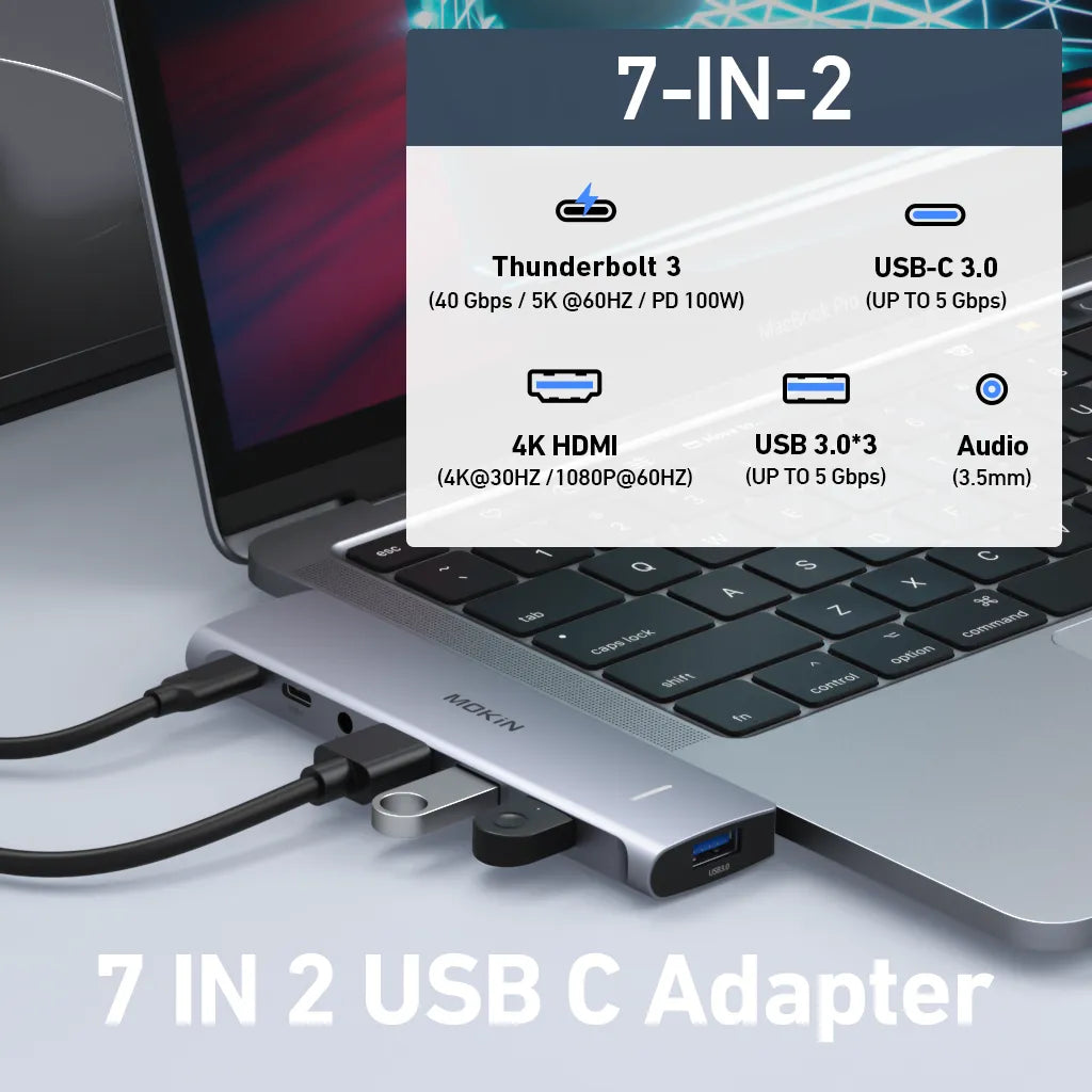 Adaptador Hub 7en2 Usb C Thunderbolt Hdmi 4k Para Macbook