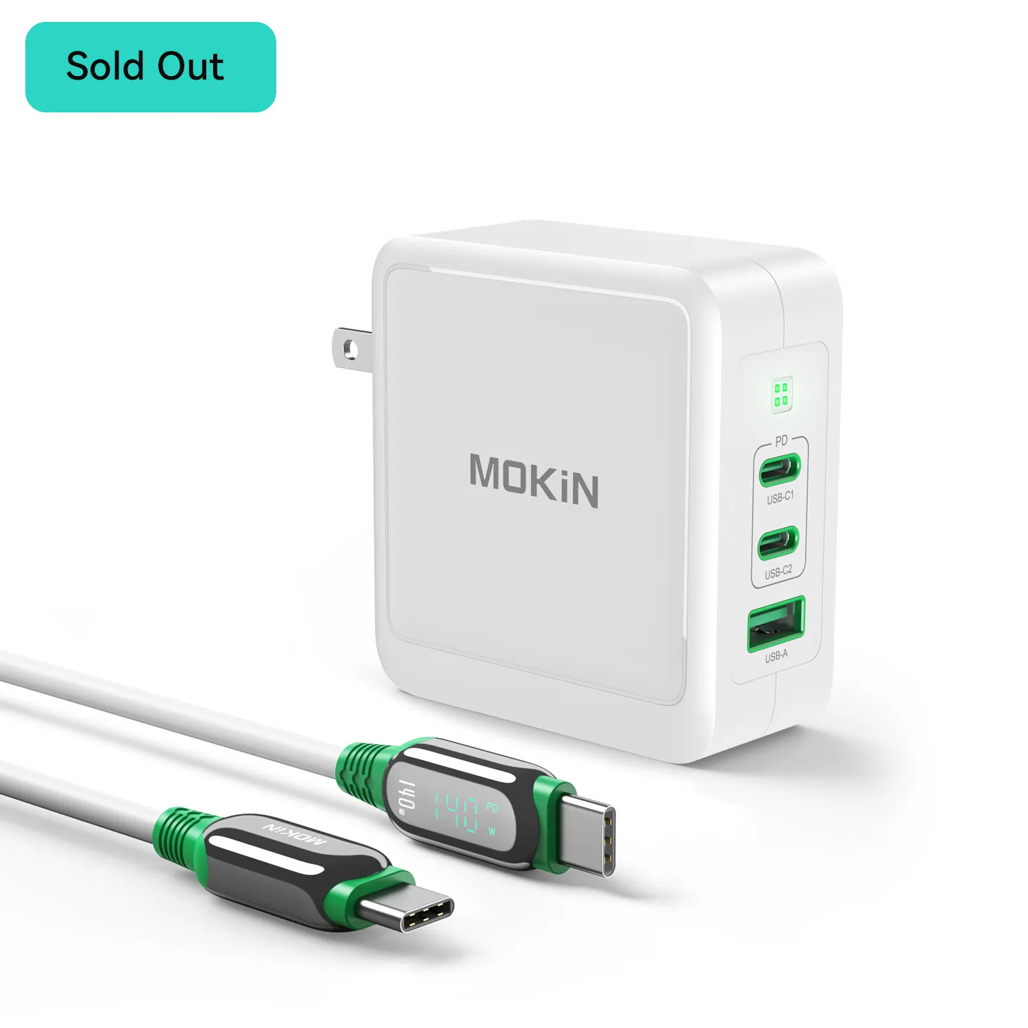 Mokin 140W GaN Charger - Fast Charging for iPhones, Laptops, Tablets