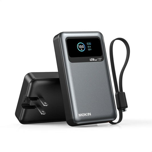 MOKiN 40W 10000mAh All-in-One Power Bank with Built-in USB-C Cable & LCD Display