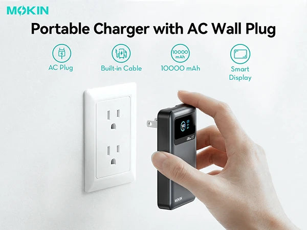 MOKiN 40W 10000mAh All-in-One Power Bank with Built-in USB-C Cable & LCD Display