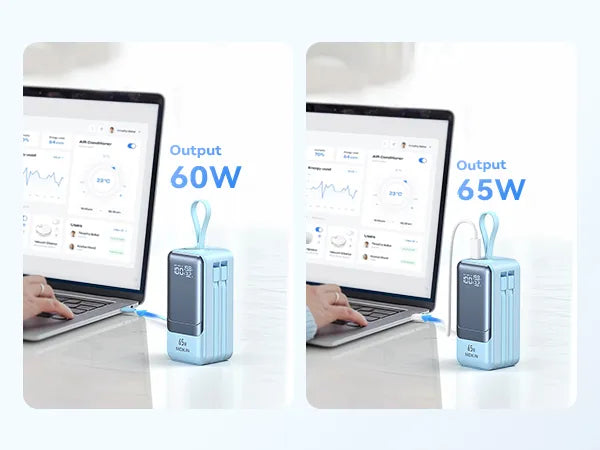 MOKIN Power Bank Built-in USB C & iOS Cables | 18400mAh  65W