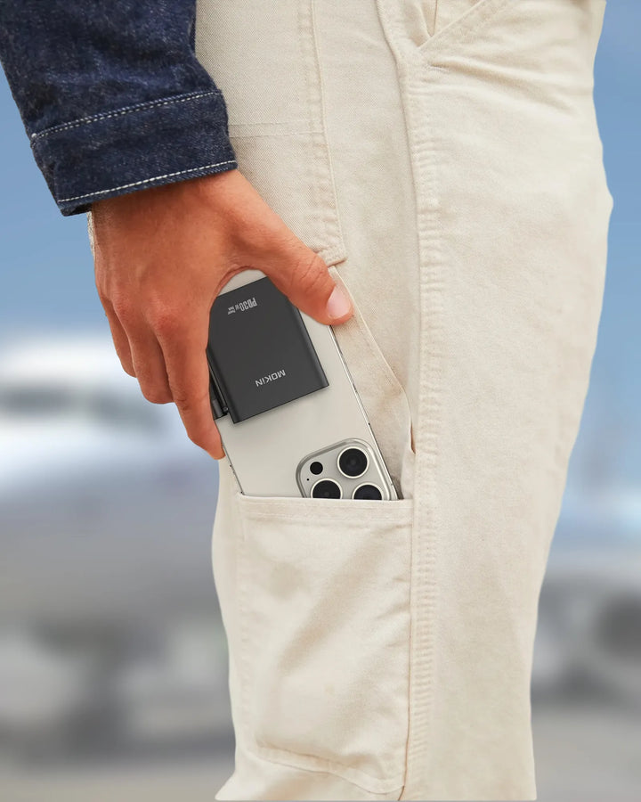 Portable power bank into pocket or bag