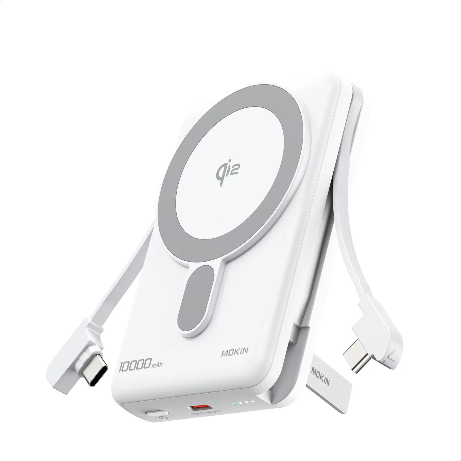 MOKiN 10000mAh Magnetic Power Bank with 15W Qi2 Wireless Charging, Built-in USB-C Cable for iPhone