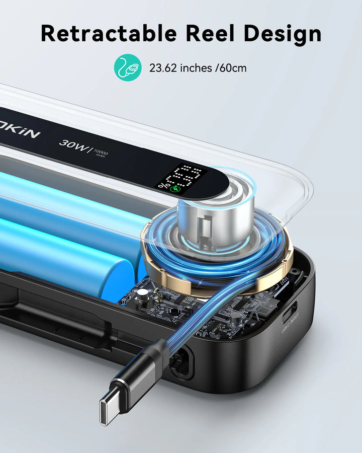 MOKiN Portable Power Bank — Retractable Reel Design