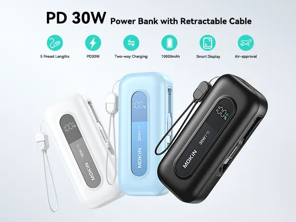 MOKiN PD 30W Power Bank with Retractable Cable