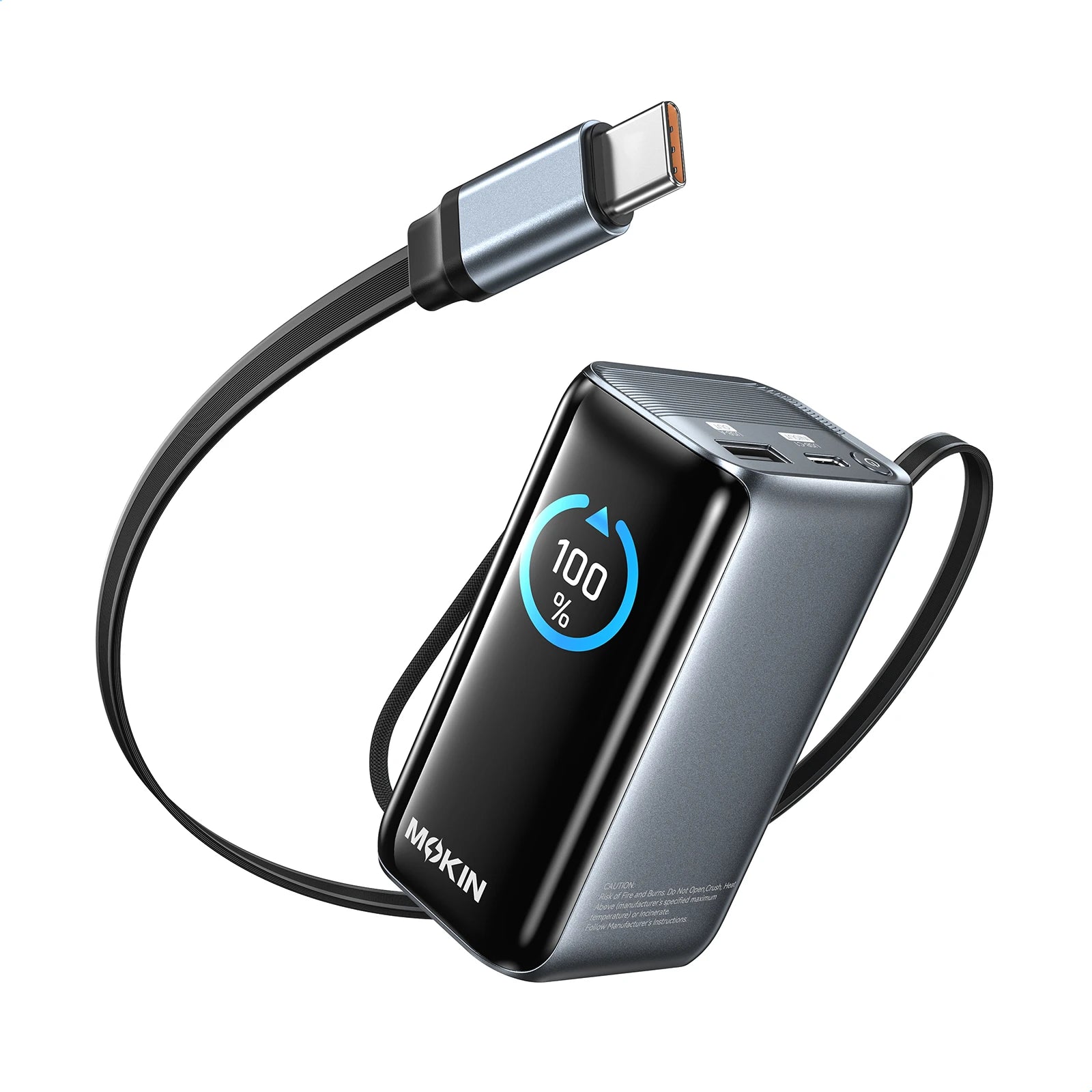 Black MOKiN 45W 10000mAh portable charger with retractable cable