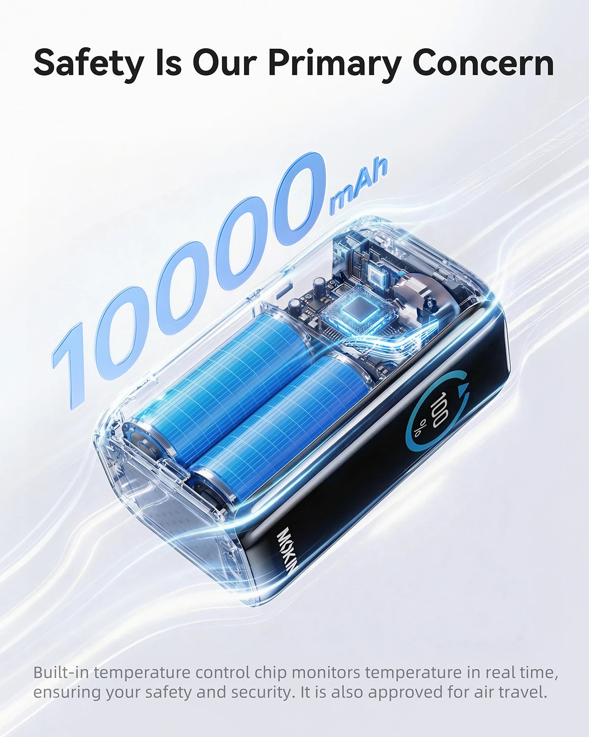 Pink MOKiN 45W 10000mAh portable charger with retractable cable and digital display