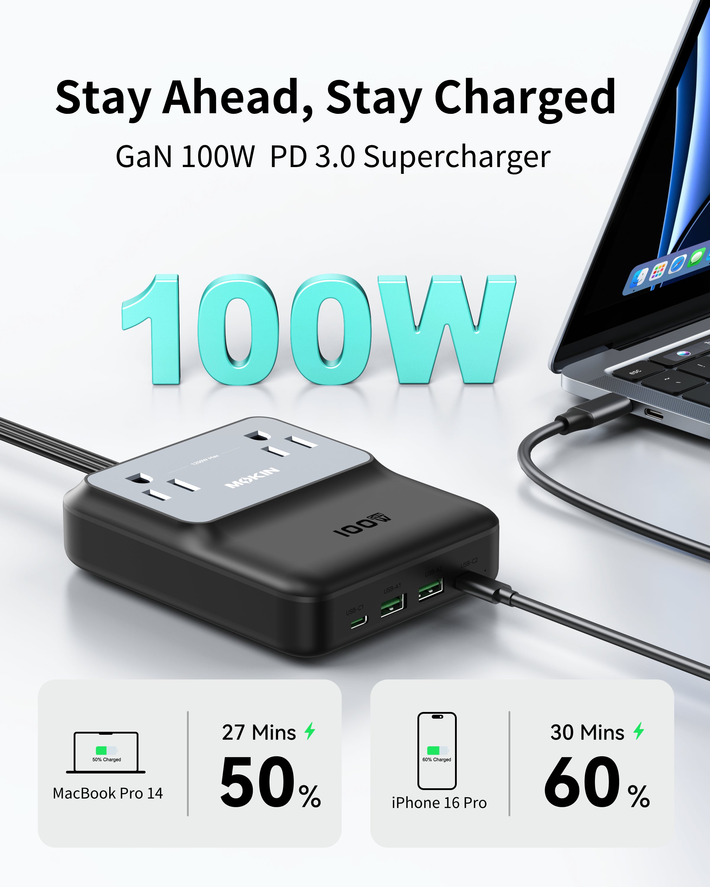 MOKiN 100W USB-C GaN Charging Station - 6 Ports Desktop Charger