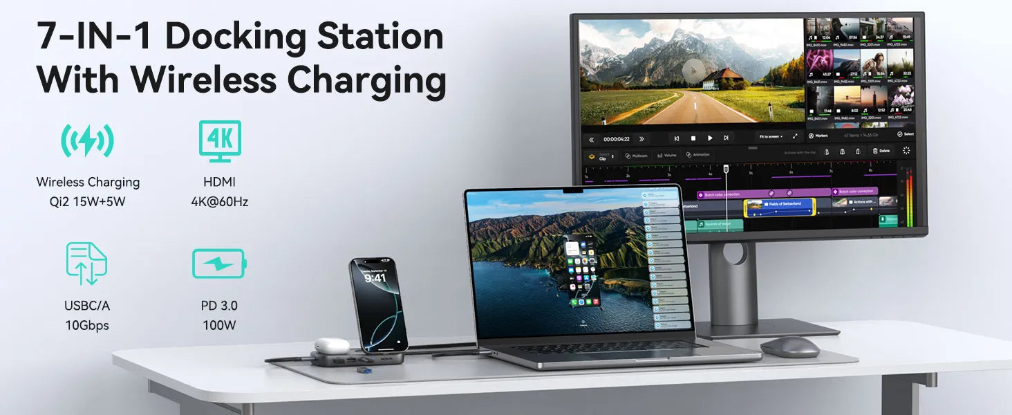 MOKiN 7-IN-1 USB C Docking Station with Wireless Charging